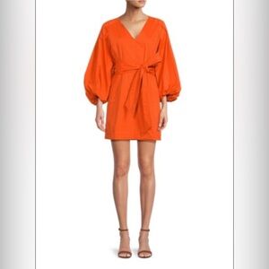 Tanya Taylor Orange Puff Sleeve Dress With Belt Size Large (Tag Cut)